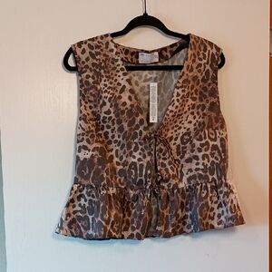ASOS Brown Leopard Print Tie-Front Ruffle Vest NWT